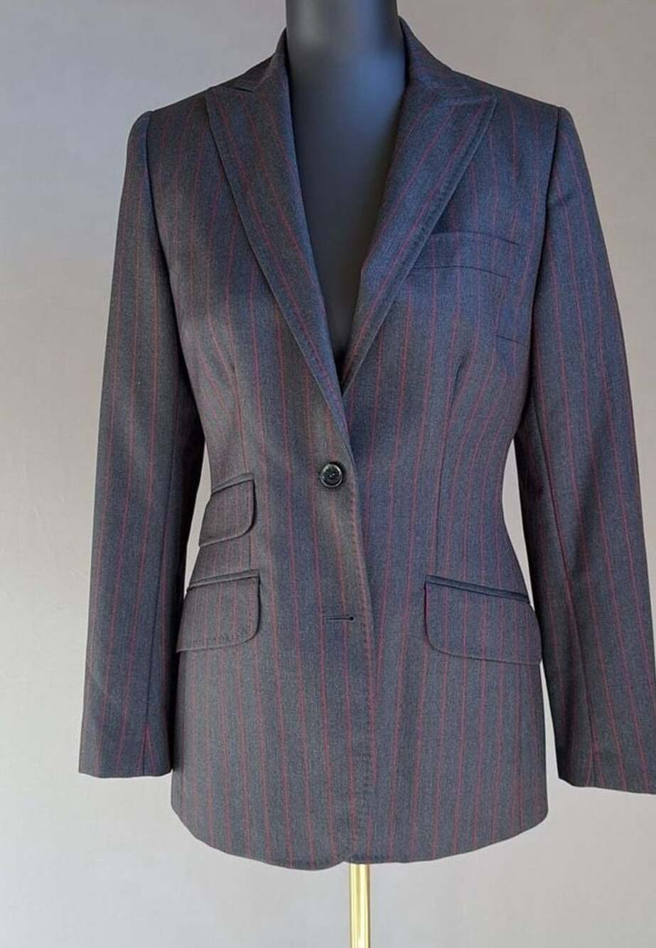 Dolce & Gabbana Women’s Wool Pinstripe Blazer Jacket Charcoal Gray Red